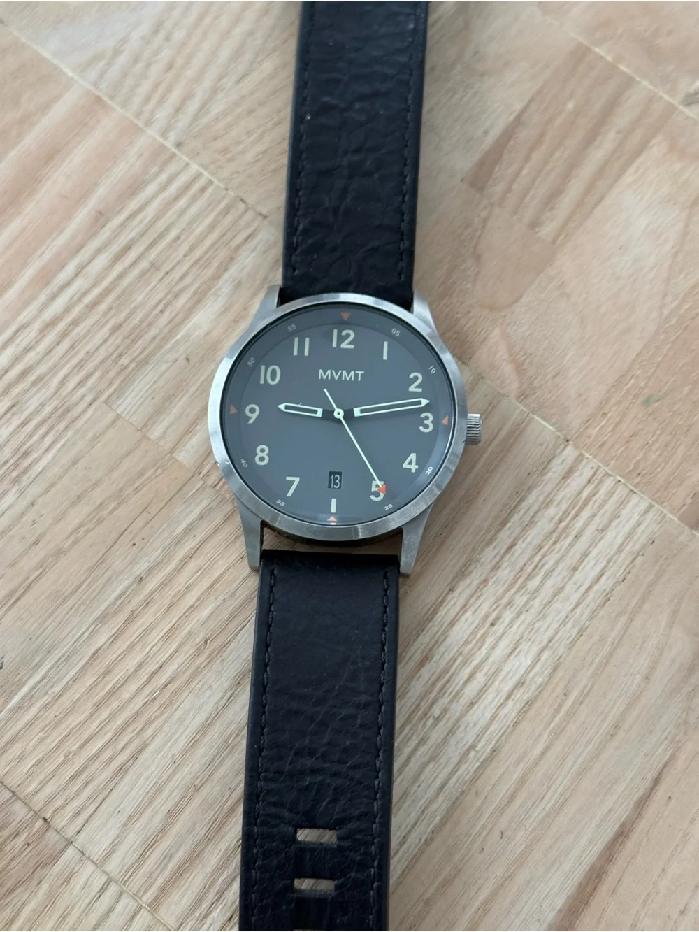 MVMT by Movado Field Watch Gray Dial Leather Strap Date New Crystal and Battery